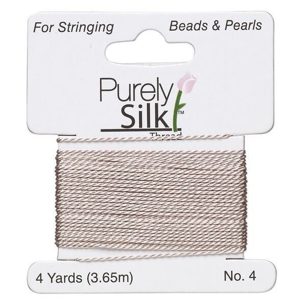 Thread, Purely Silk™, grey, medium-heavy, size #4, 24-pound test. Sold per 4-yard card. image number 0