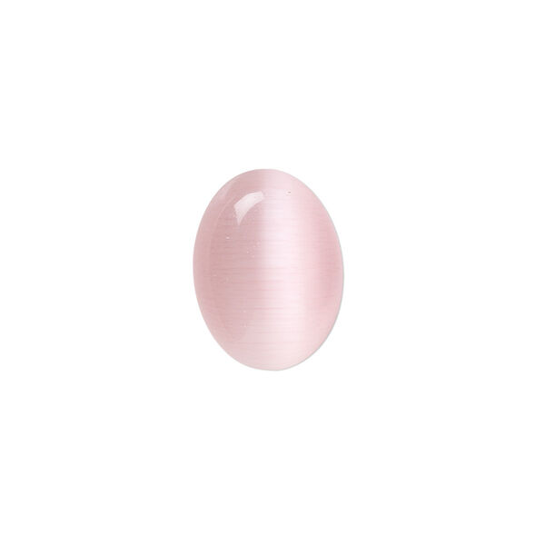 Cabochon, cat's eye glass (fiber optic glass), pink, 8x6mm calibrated oval, quality grade. Sold per pkg of 10. image number 0