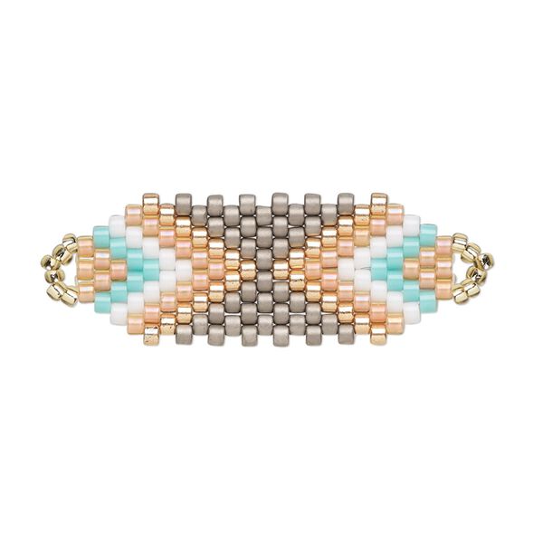 Focal, Creative Touch, glass, peach / white / turquoise blue, 30x12mm double-sided oval. Sold individually. image number 0