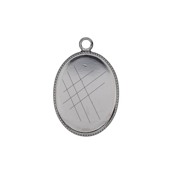 Drop, gunmetal-plated brass, 21x16mm oval with beaded edge and 20x15mm oval bezel setting. Sold per pkg of 6. image number 0