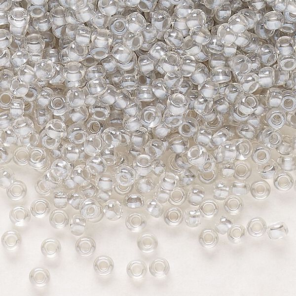 Seed bead, Preciosa Ornela Czech glass, pkg/500g, #11 rocaille, translucent color-lined luster pastel grey, (382PD). image number 0