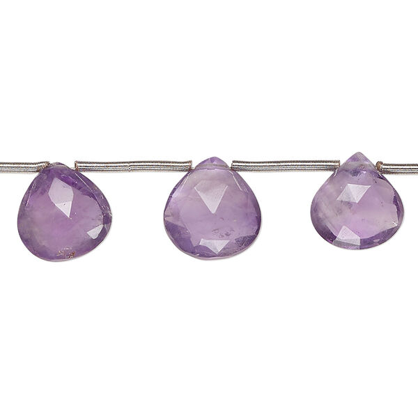 Amethyst 1pkg13, hand-cut top-drilled faceted puffed teardrop bead natural 9x8mm-11mm image number 0
