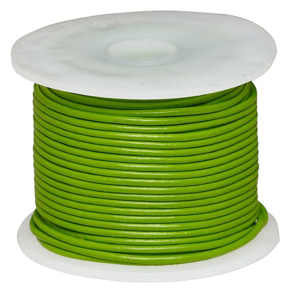 Cord, leather (dyed), green, 1.4-1.6mm round. Sold per 25-yard spool. image number 0