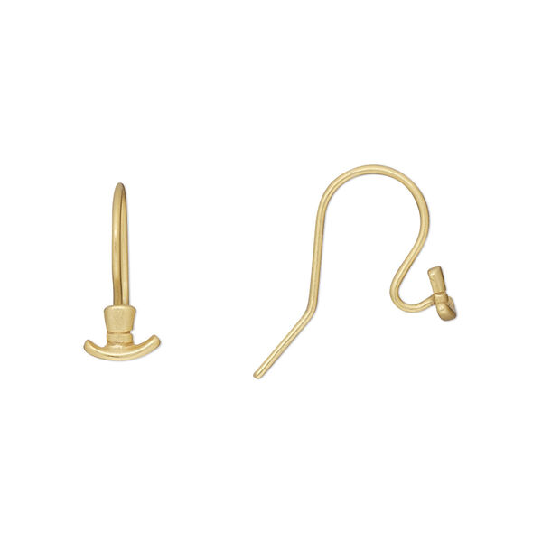 Ear wire, Amoracast®, satin-finished "vermeil", 13mm fishhook with top hat and open loop, 20 gauge. Sold per pair. image number 0