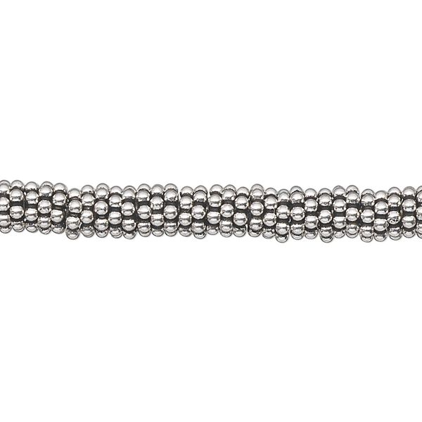 Bead, antiqued sterling silver, 5.5x1.5mm beaded rondelle. Sold per 1/4 troy ounce pkg, approximately 35-40 beads. image number 0