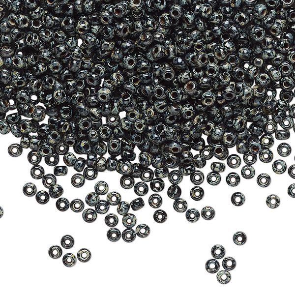 Seed bead, Miyuki, glass, pkg/250g, #11 rocaille, opaque Picasso black, (RR-4511). image number 0