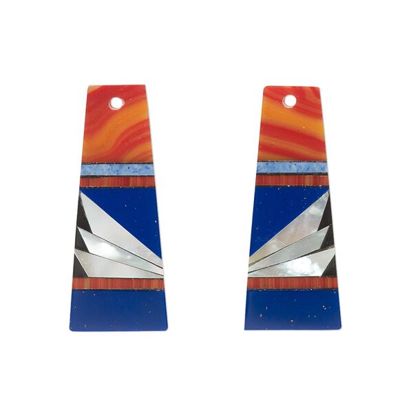 Drop, mother-of-pearl shell and resin, multicolored, 26x10mm single-sided flat trapezoid. Sold per pkg of 2. image number 0