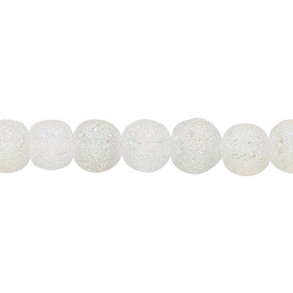 Bead, coated glass, translucent matte clear AB, 7-8mm uneven round. Sold per 15-1/2" to 16" strand. image number 0