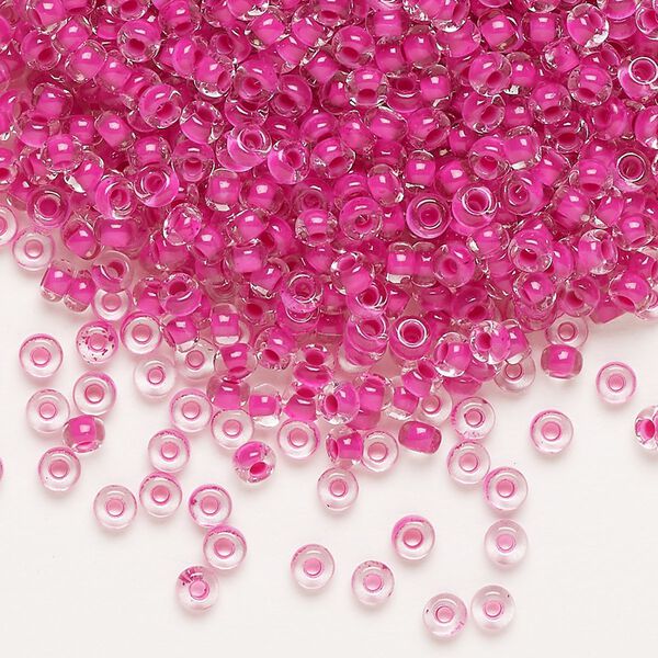 Seed bead, Preciosa Ornela Czech glass, pkg/50g, #8 rocaille, transparent terra intensive magenta-lined clear, (08A16). image number 0