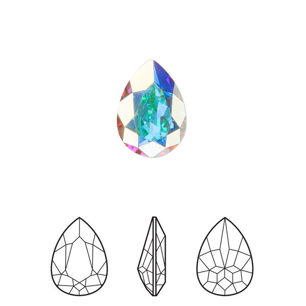Fancy stone 12pk crystal AB foil back, Crystal Passions® 14x10mm pear 4320 image number 0
