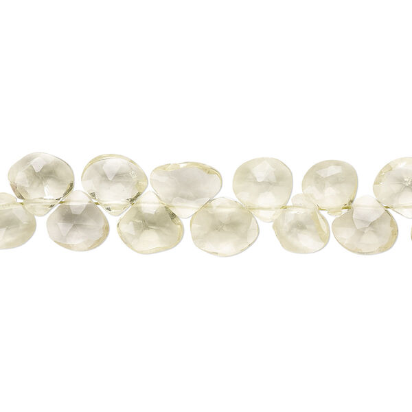 Lemon quartz 1pkg1, hand-cut top-drilled faceted flat teardrop bead 4 inch 6x6mm-8x8mm image number 0