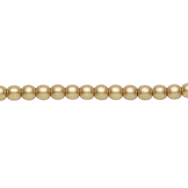 Bead, Czech glass druk, opaque satin gold, 4mm round. Sold per 15-1/2" to 16" strand. image number 0
