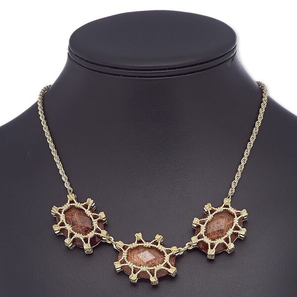 Necklace, resin with gold-finished brass and steel, copper, 34x28mm oval, 18 inches with 2-inch extender chain and lobster claw clasp. Sold individually. image number 0