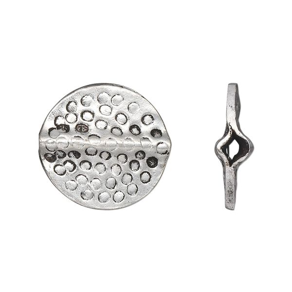 Bead, Hill Tribes, antiqued silver-plated brass, 20mm double-sided textured curved flat round. Sold individually. image number 0