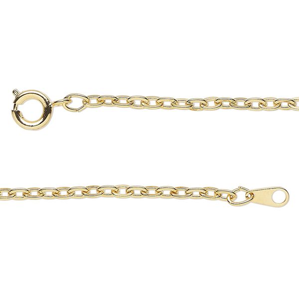 Chain, gold-finished steel, 2.3mm flat cable, 18 inches with springring clasp. Sold individually. image number 0