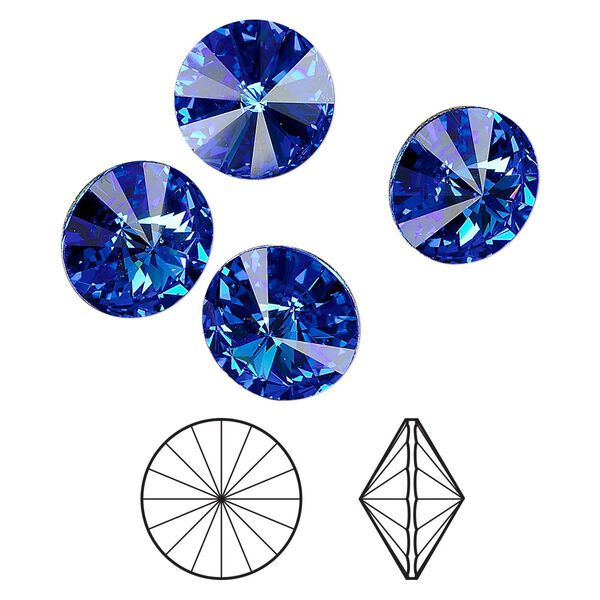 Chaton 144pk sapphire foil back, Swarovski® 12mm rivoli 1122 image number 0