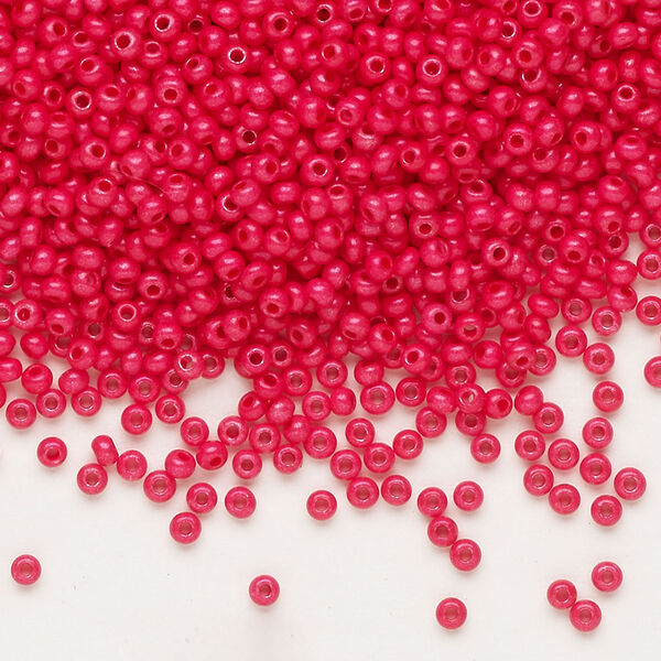 Seed bead, Preciosa Ornela Czech glass, pkg/50g, #11 rocaille, opaque terra intensive dyed red chalkwhite, (16A98). image number 0