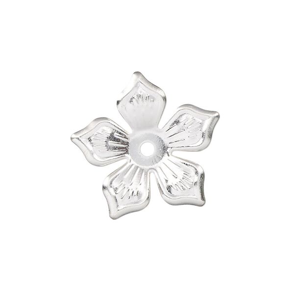 Component, silver-finished steel, 22x21mm single-sided flower. Sold per pkg of 20. image number 0