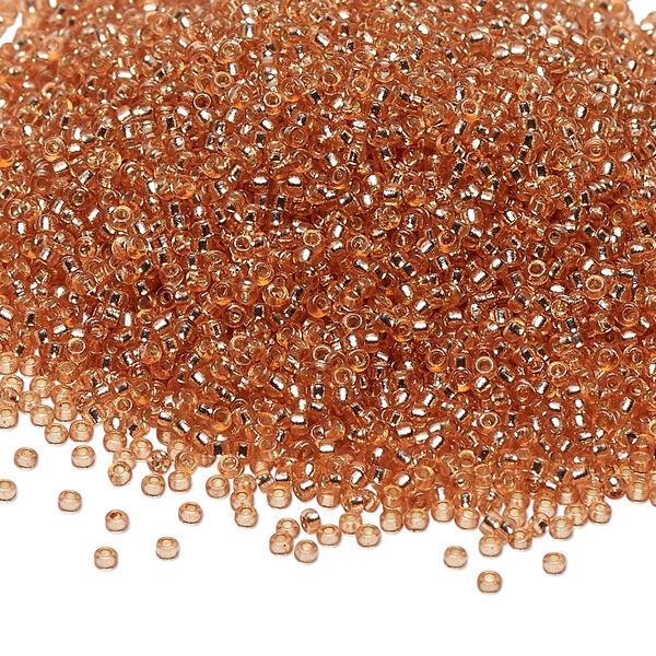 Seed bead, Miyuki, glass, pkg/35g, #15 rocaille, Duracoat® transparent silver-lined rose copper, (RR-4262). image number 0