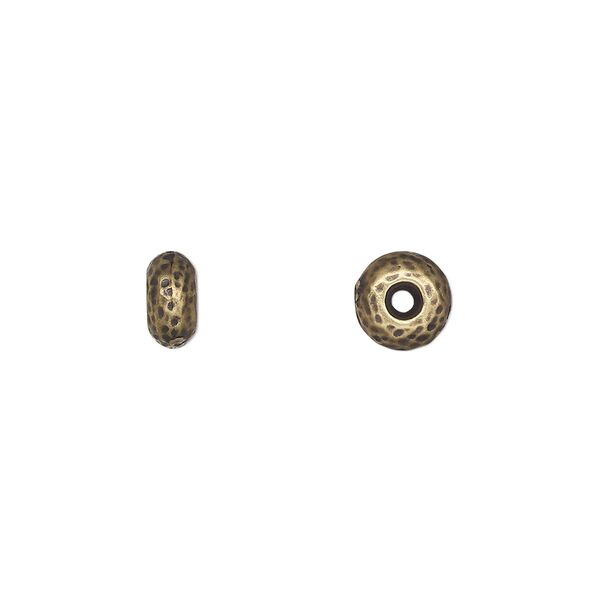 Bead, TierraCast®, "Hammertone" collection, antique brass-plated pewter (tin-based alloy), 7x4mm hammered rondelle. Sold per pkg of 4. image number 0