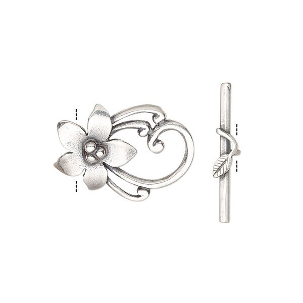 Clasp, JBB Findings, toggle, antique silver-plated brass, 20x14mm flower. Sold individually. image number 0
