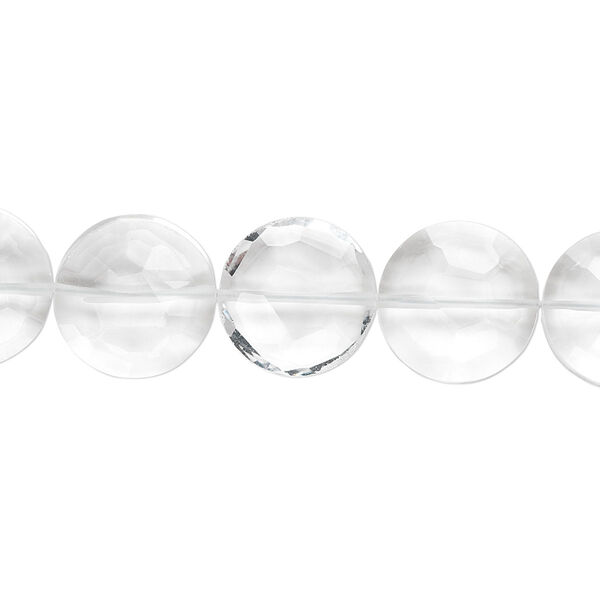 Quartz crystal 1pkg5, hand-cut faceted flat round bead natural 12mm image number 0