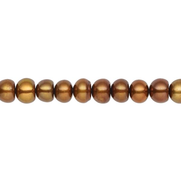 Pearl, cultured freshwater (dyed), antique copper, 5-6mm button, C grade, Mohs hardness 2-1/2 to 4. Sold per 16-inch strand. image number 0