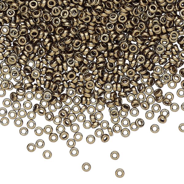 Seed bead, Miyuki, glass, pkg/50g, 2.2x1mm spacer rondelle, opaque metallic dark bronze, (SPR2.2-457). image number 0