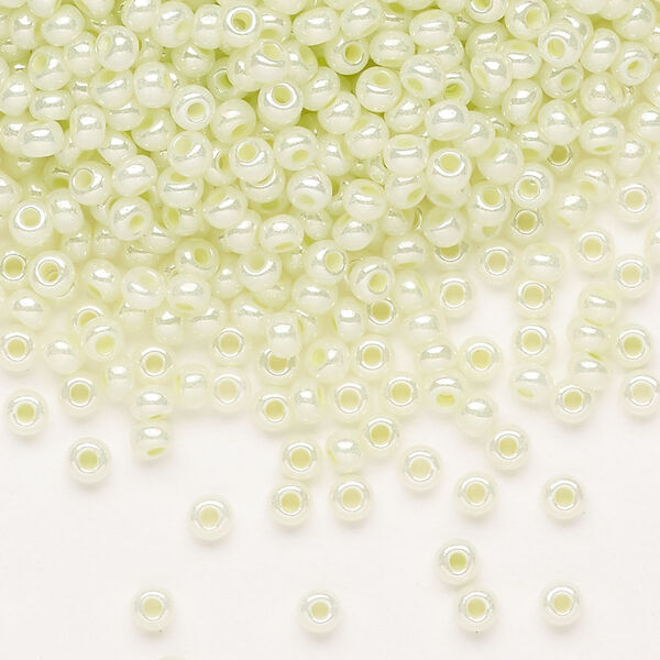 Seed bead, Preciosa Ornela Czech glass, pkg/50g, #8 rocaille, opaque luster pastel green, (37152). image number 0