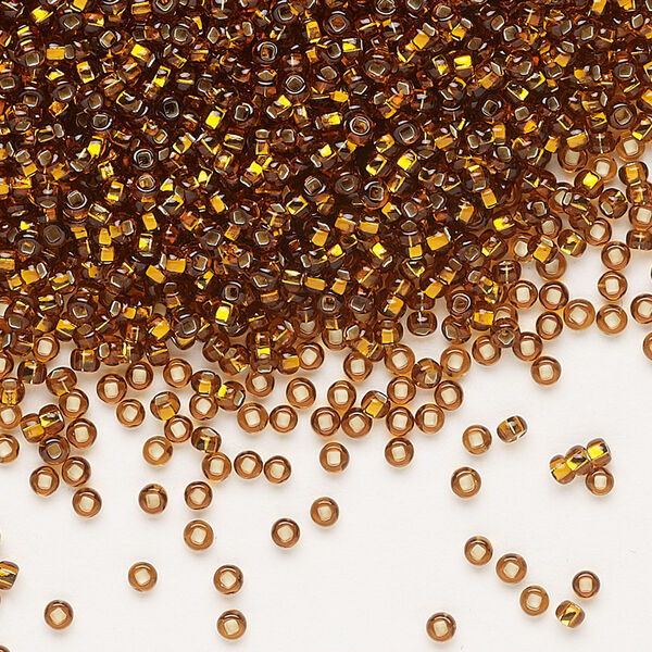 Seed bead, Preciosa Ornela Czech glass, pkg/50g, #11 rocaille, transparent silver-lined dark topaz, (17090). image number 0