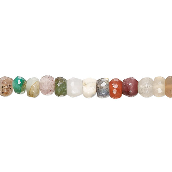 Bead, multi-gemstone (natural / dyed / heated / irradiated), 5x2mm-6x4mm hand-cut faceted rondelle with 0.4-1.4mm hole, C- grade, Mohs hardness 3 to 7. Sold per 8-inch strand. image number 0