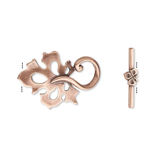 Clasp, JBB Findings, toggle, antique copper-plated brass, 22x15mm leaf. Sold individually. image number 0