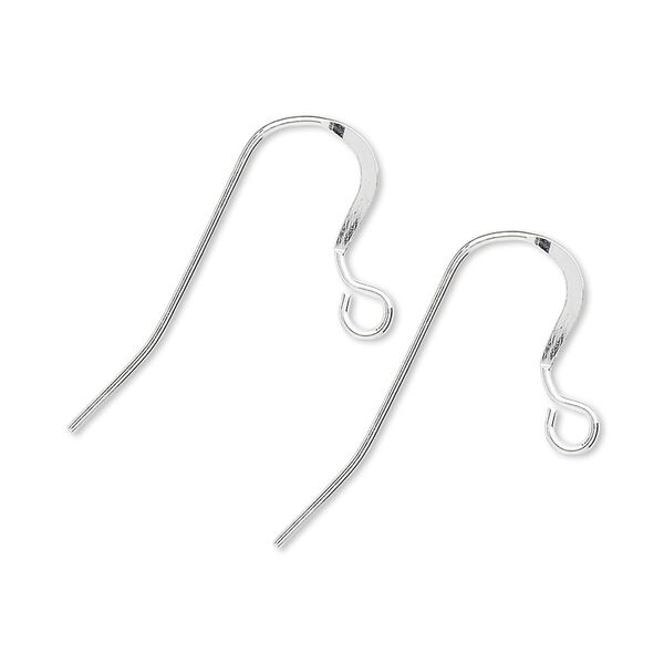 Ear wire fishhook 1pkg1000 sterling silver, 16mm flat / open loop, 21 gauge 500 pair image number 0