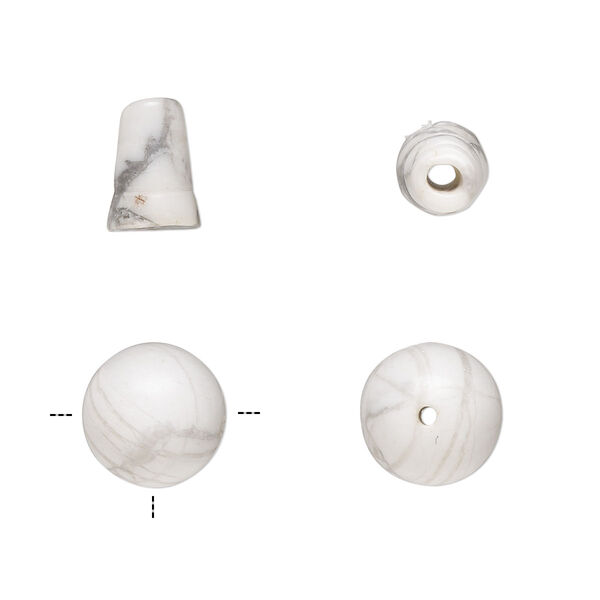 Bead, howlite (natural), 9x7mm cone and 10mm T-drilled round, B grade, Mohs hardness 3 to 3-1/2. Sold per pkg of (2) 2-piece sets. image number 0
