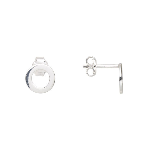Earstud, Create Compliments®, sterling silver, 9mm open round. Sold per pair. image number 0