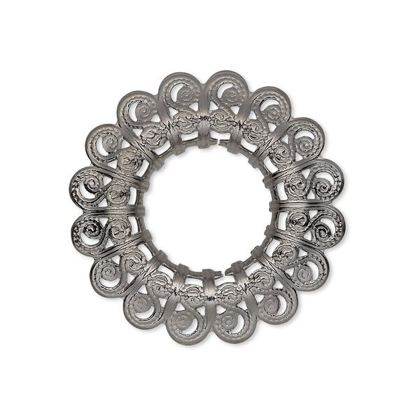 Component, gunmetal-plated brass, 29mm single-sided filigree open round with 14mm center hole. Sold per pkg of 10. image number 0