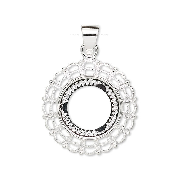 Pendant, silver-plated "pewter" (zinc-based alloy), 23mm fancy round with 14mm round setting. Sold per pkg of 4. image number 0