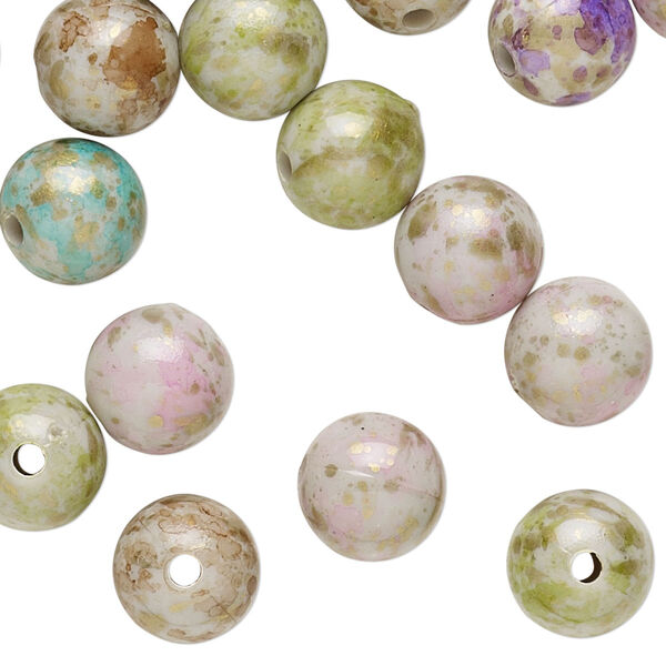 Bead mix, acrylic, mixed colors, 10mm round with speckles. Sold per pkg of 100. image number 0