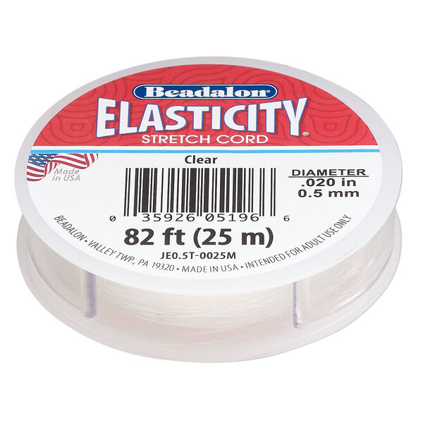 Cord, Beadalon® ELASTICITY®, elastic rubber, pkg/25m, 0.5mm diameter, clear. image number 0