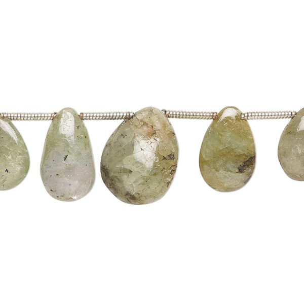 Chrome diopside 1pkg18, hand-cut top-drilled puffed teardrop bead natural graduated 7x6mm-15x11mm image number 0
