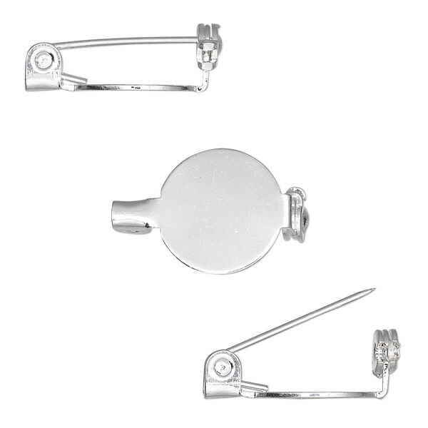 Pin back, silver-plated steel, 1/2 inch round. Sold per pkg of 10. image number 0
