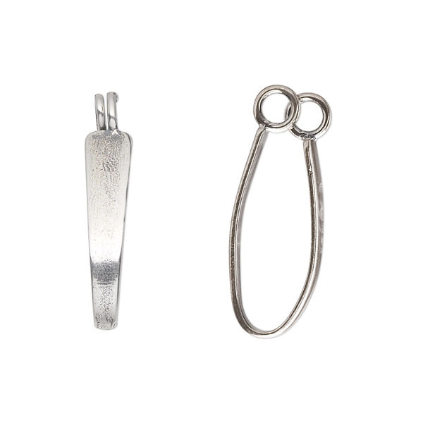 Bail, donut, sterling silver, 21x5mm plain teardrop, 19x6.5mm grip length. Sold individually. image number 0