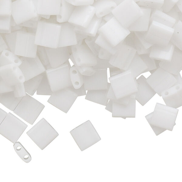 Seed bead, TILA®, glass, pkg/10g, 5mm full tila square, opaque white, (TL-402). image number 0