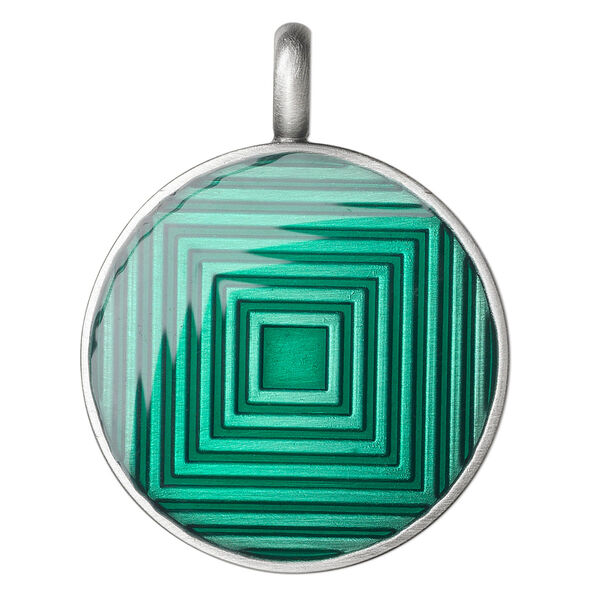 Pendant, epoxy and "pewter" (zinc-based alloy), green, 44x35mm single-sided matte round with graduated square design. Sold individually. image number 0