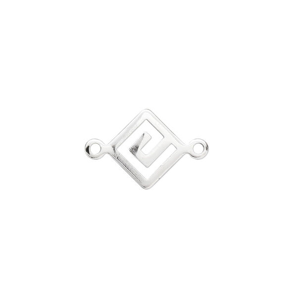 Link, silver-plated brass, 12mm Greek key diamond. Sold per pkg of 100. image number 0