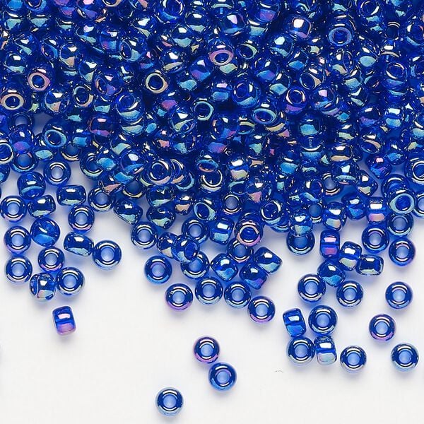 Seed bead, Miyuki, glass, pkg/250g, #8 rocaille, translucent rainbow cobalt (RR-177). image number 0