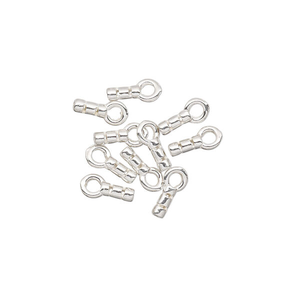 Crimp end, JBB Findings, sterling silver, 5x2mm tube with loop, 0.6mm inside diameter. Sold per pkg of 10. image number 0