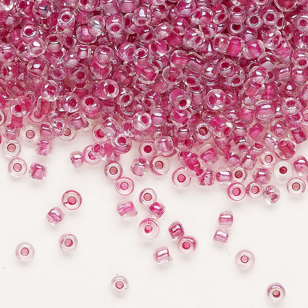 Seed bead, glass, pkg/50g, #8 round, translucent color-lined purple clear. image number 0