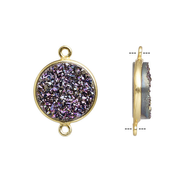 Druzy agate / sterling silver 1pkg1, electrocoated gold finished hand-cut flat round link 15mm image number 0