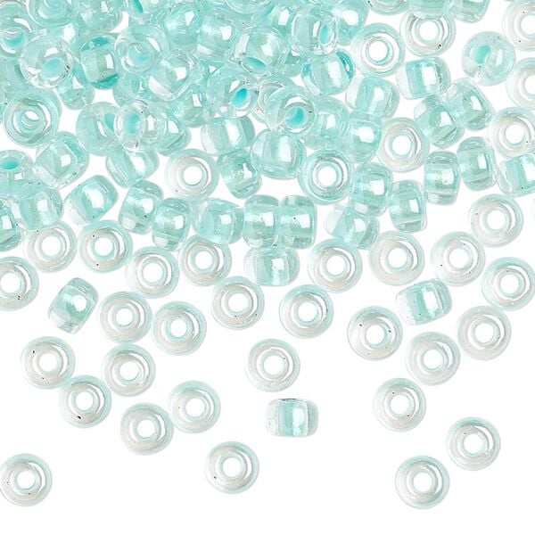 Seed bead, Miyuki, glass, pkg/25g, #6 rocaille, translucent aqua-lined pearlized crystal clear, (RR-4610). image number 0